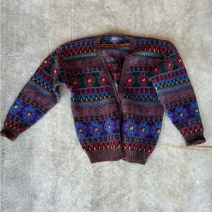 Woolrich Multicolor Wool Knit Geo Aztec Button Down Cardigan Vintage Large